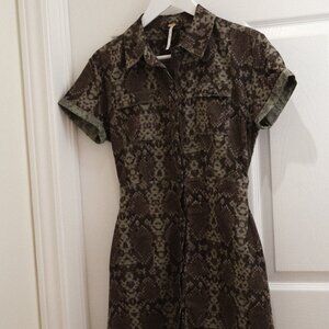 Free People Snakeskin Print Shirt Dress – Short Sleeve, XS